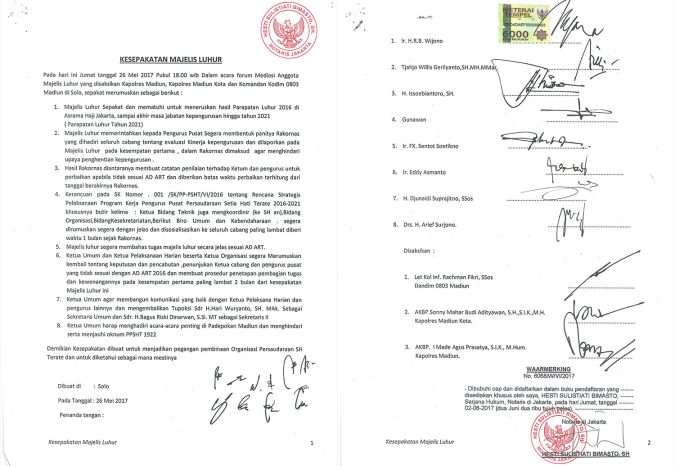 Kesepakatan Majelis Luhur PSHT