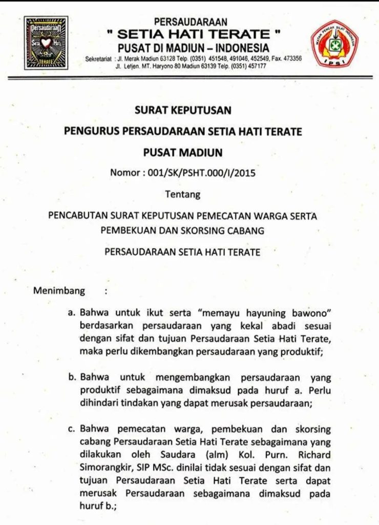 SK Pemulihan Warga PSHT