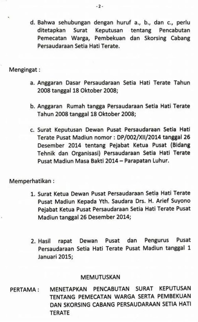 SK Pemulihan Warga PSHT